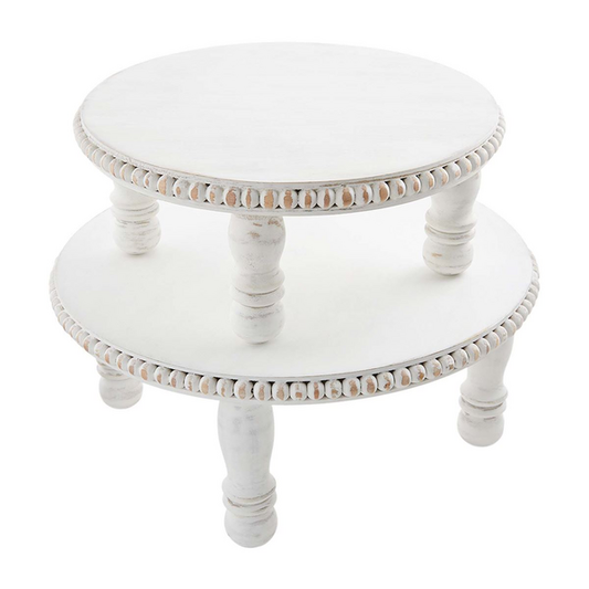 Mud Pie- Large WHITE BEADED PEDESTAL TRAY