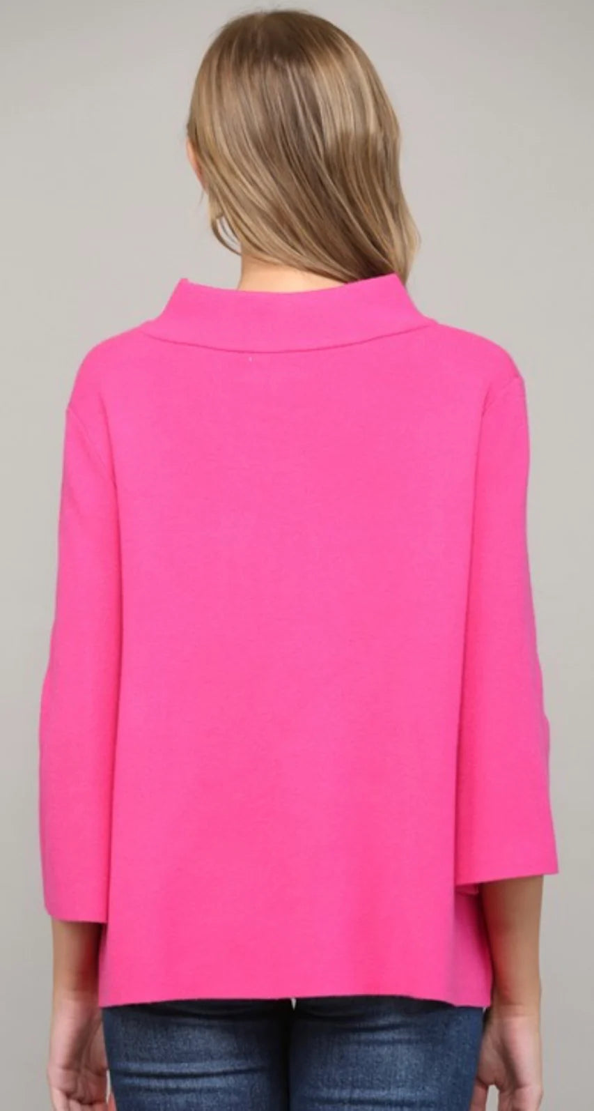 Mock Neck Pull Over Sweater Bell Sleeve - Fuchsia - Findlay Rowe Designs