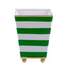 6" Horizontal Stripe Square Cachepot White & Holiday Green