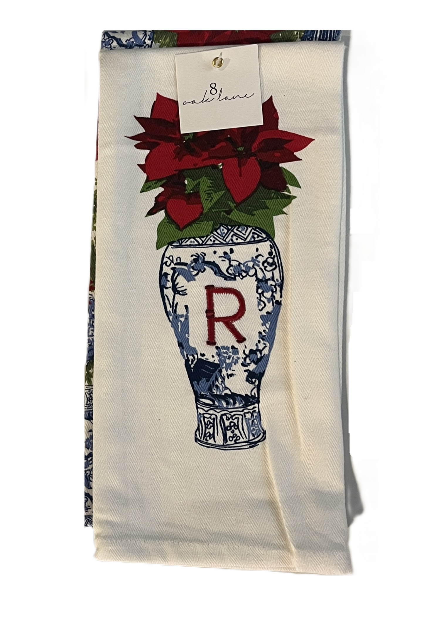 Hand Towels - Poinsettia Chinoiserie Vase - Initial