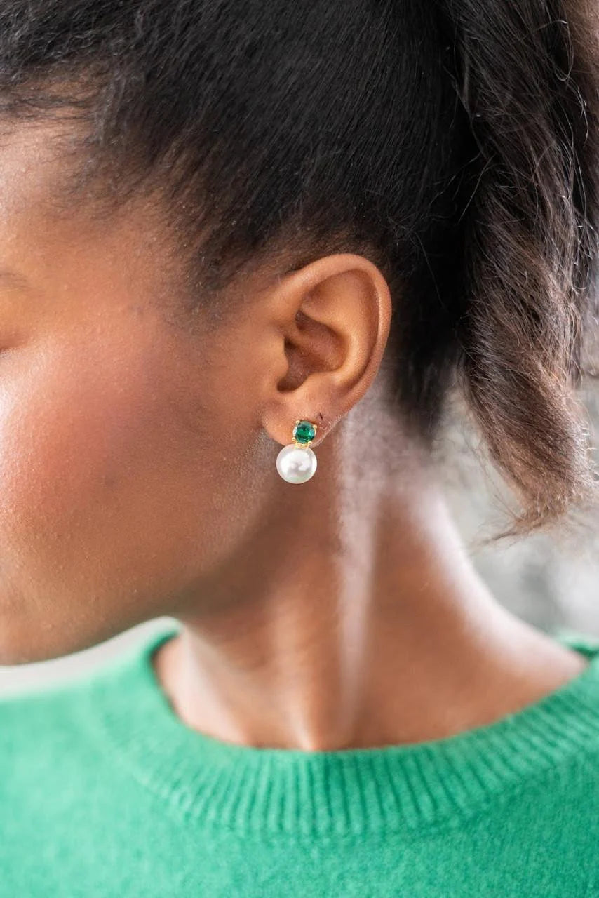 Lisi Lerch - Earrings - Carolyn - Emerald - Big Stone and Pearl Stud - Findlay Rowe Designs