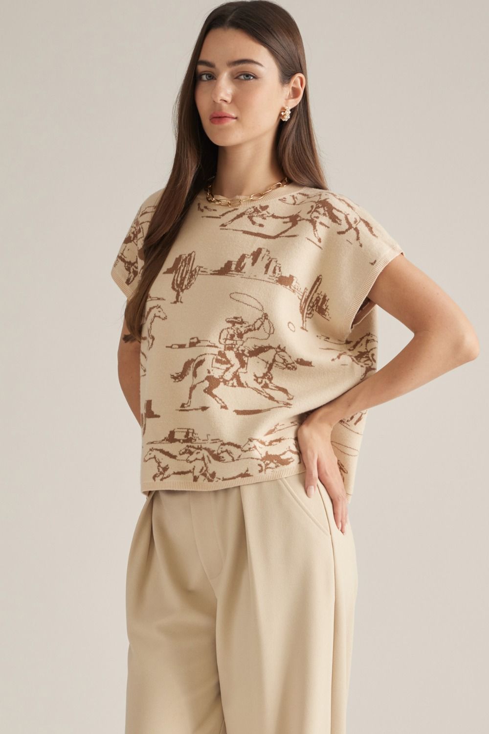 Entro - Top - Short Sleeve Sweater  Vintage Western - Ecru - Findlay Rowe Designs