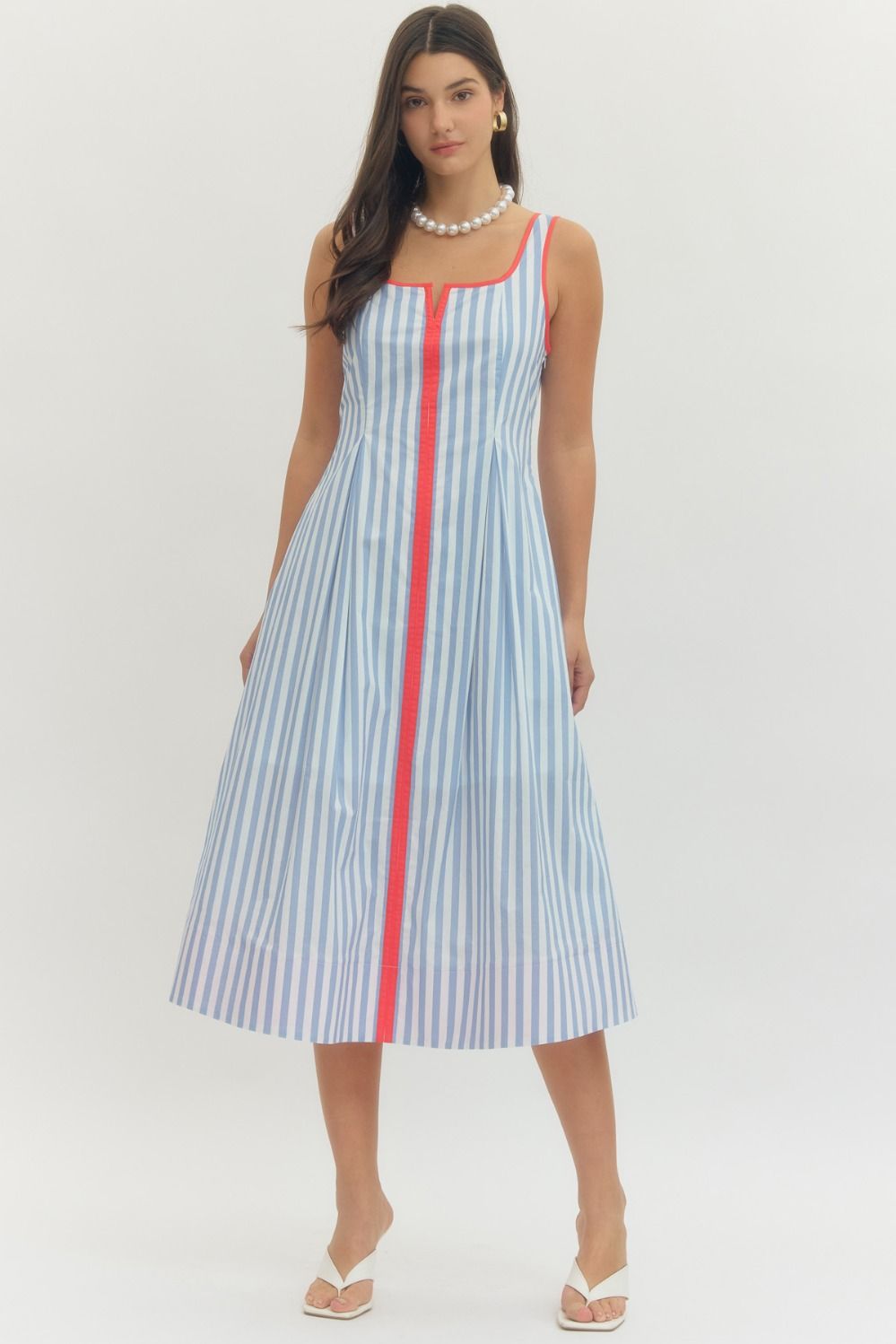 Entro - Dress - Midi Sleeveless - Blue Stripe - Findlay Rowe Designs