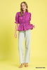 Umgee - Top - Smocked Waist Printed Blouse - Magenta - Findlay Rowe Designs
