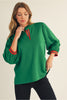 Top - 3/4 Sleeve - Green with Red Trim