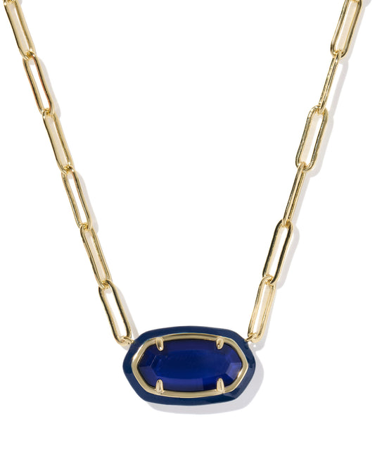 Kendra Scott - Necklace - Elisa Enamel Frame Gold Paperclip - Gold Navy Mother Of Pearl - Findlay Rowe Designs