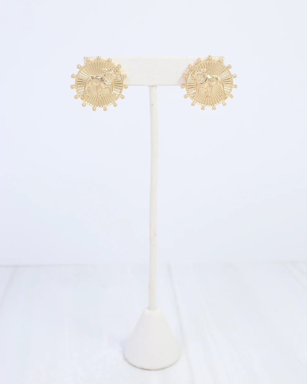 Caroline Hill - Earring - Carmen Coin Stud - Standing Dog Worn Gold - Findlay Rowe Designs