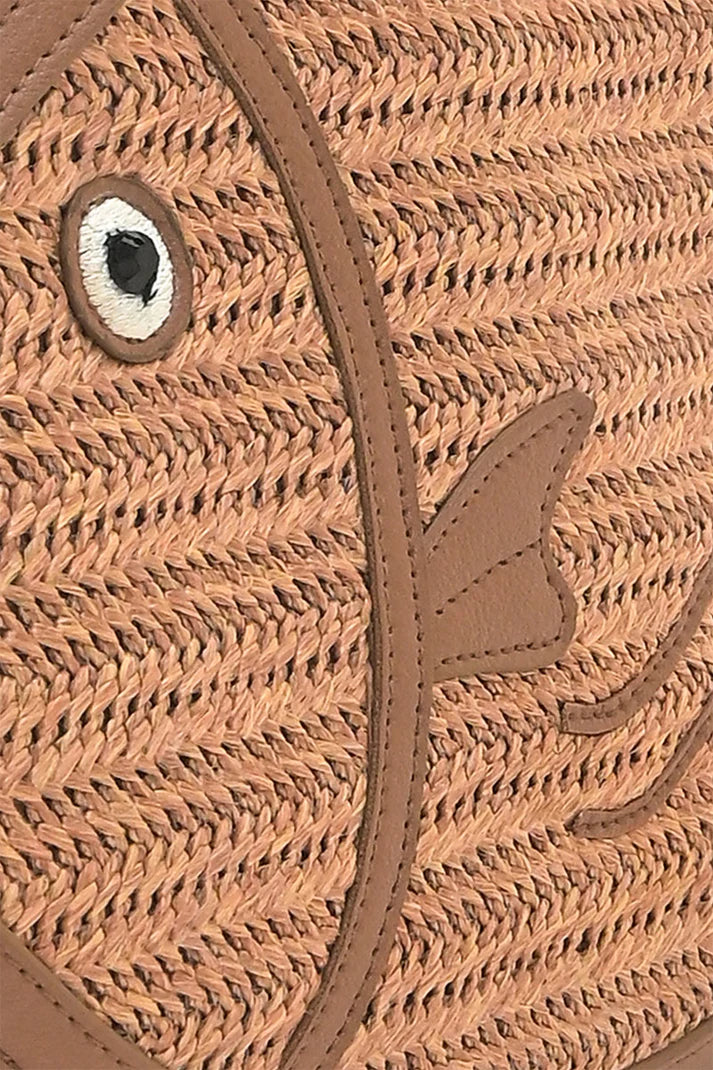America and Beyond - Handheld Clutch - Brown Trim Fish Raffia