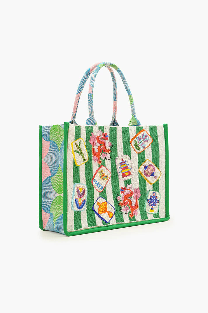 America and Beyond - Beaded Large Book Tote - Mahjong Muse