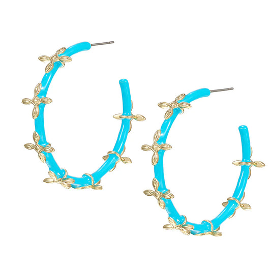 Natalie Wood- Sea Breeze Cross Hoop Earrings in Light Blue Enamel