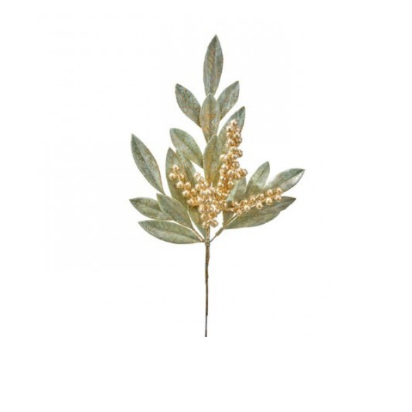 Spray - Gold Berry Bay Leaf Pick - 18in