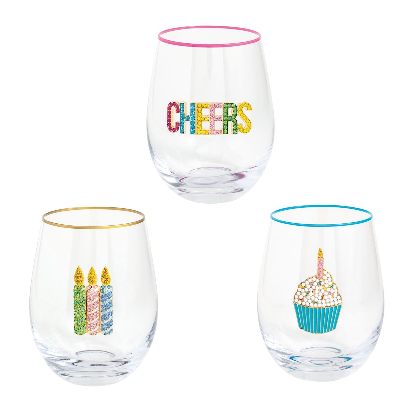 Mud Pie - Stemless Wine Glass - Beaded Birthday - Findlay Rowe Designs