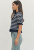 Entro - Top - Short Sleeve Cardigan - Navy White Stripe - Findlay Rowe Designs