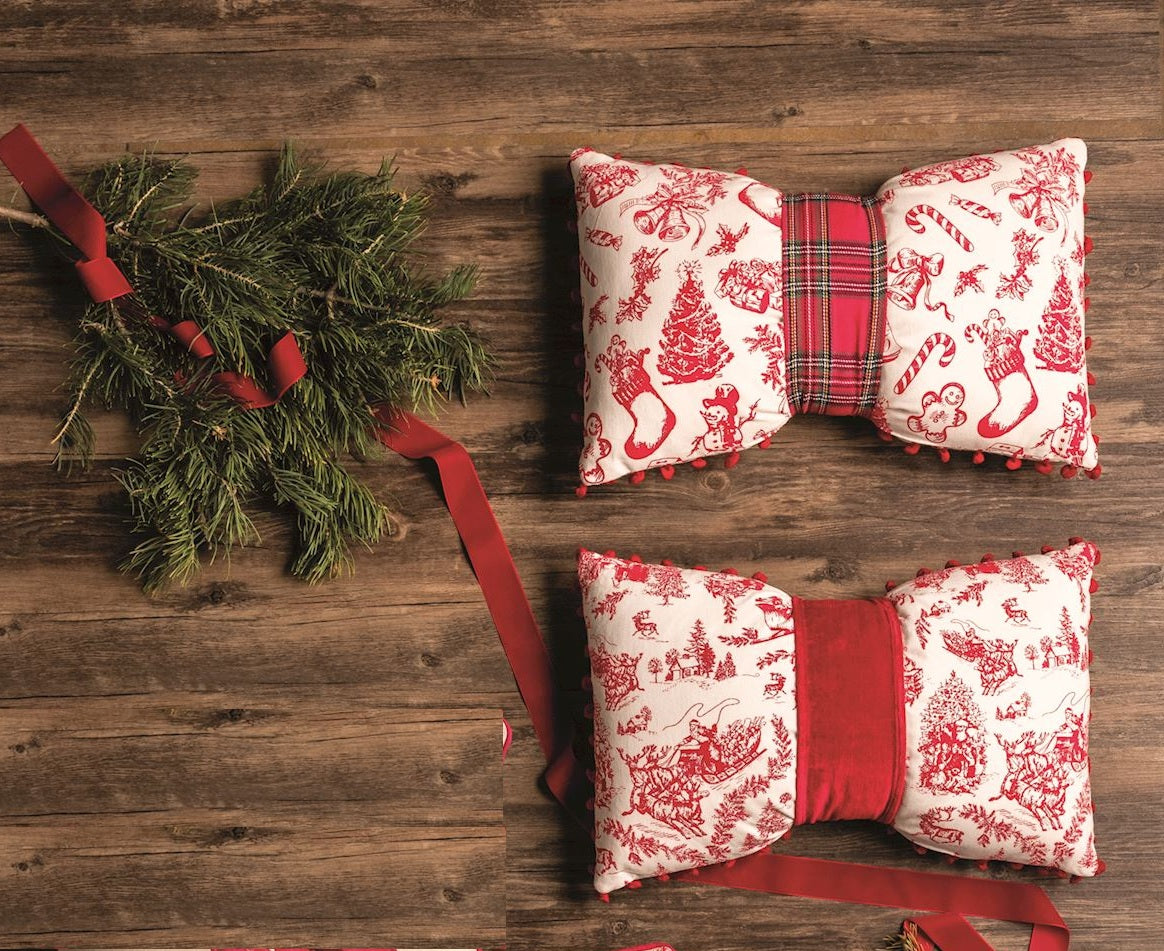 Mud Pie - Christmas Ribbon Toile Pillows