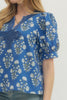 Entro - Top - Floral V Neck - Applique Blue - Findlay Rowe Designs