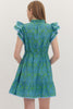 Entro - Dress - Mini Flutter V Neck - Green Blue - Findlay Rowe Designs