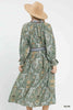 Umgee - Dress - Paisley Mixed Print Belted Midi Shirt - Olive