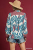 Umgee - Top - Ikat Print Boho Blouse - Slate Blue