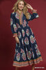 Umgee - Dress - Boho Floral Maxi Ruffle Collar  - Midnight Mix