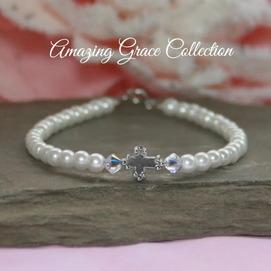 Bracelet - Girls Classic Rhodium Cross - Pretty - 6.5in - Findlay Rowe Designs