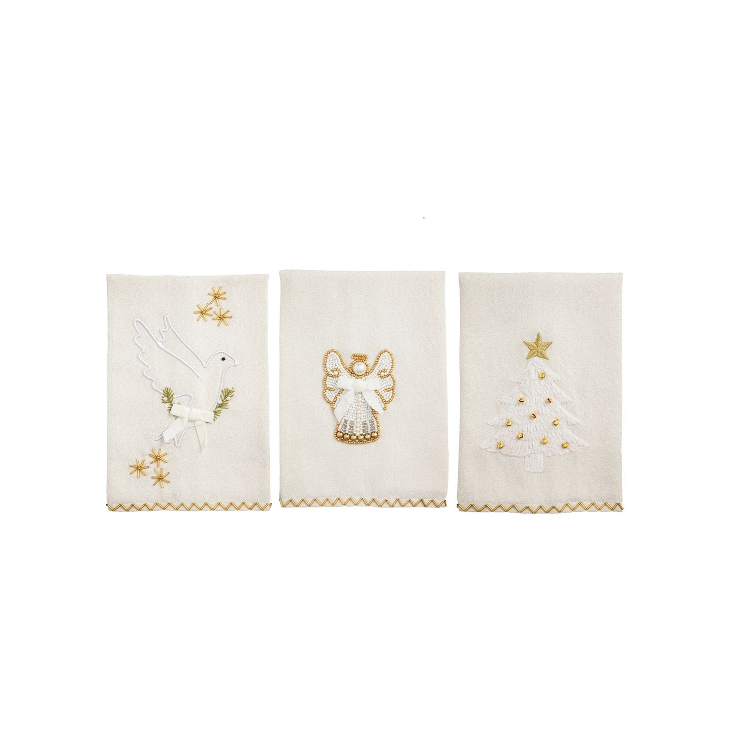 Mud Pie - Tea Towel - White Christmas - Embroidery White and Gold - Findlay Rowe Designs