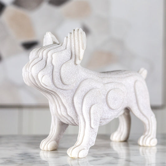 Percy Pug Dog White Quartz Sand Sculpture - 9in