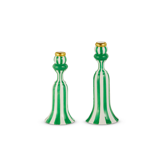 Raz Imports - Taper Candle Holder - Green Stripe - Findlay Rowe Designs