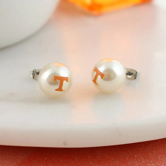 Earring - Stud - Pearl Tennessee Power T Logo - Findlay Rowe Designs