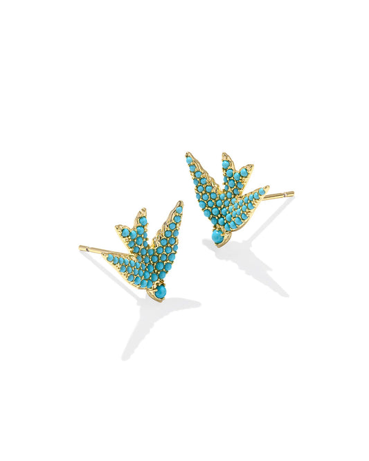 Kendra Scott - Earring - Melody Bird Gold Stud Earrings - Teal Crystal - Findlay Rowe Designs