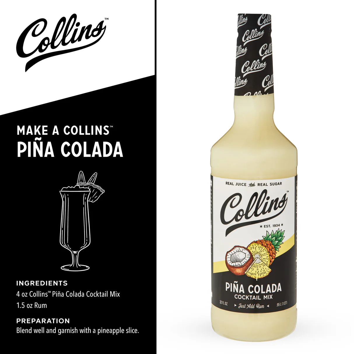 Collins Piña Colada Mix - 32oz - Findlay Rowe Designs