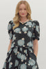 Top - Floral Print Puff Shoulder - Black - Findlay Rowe Designs