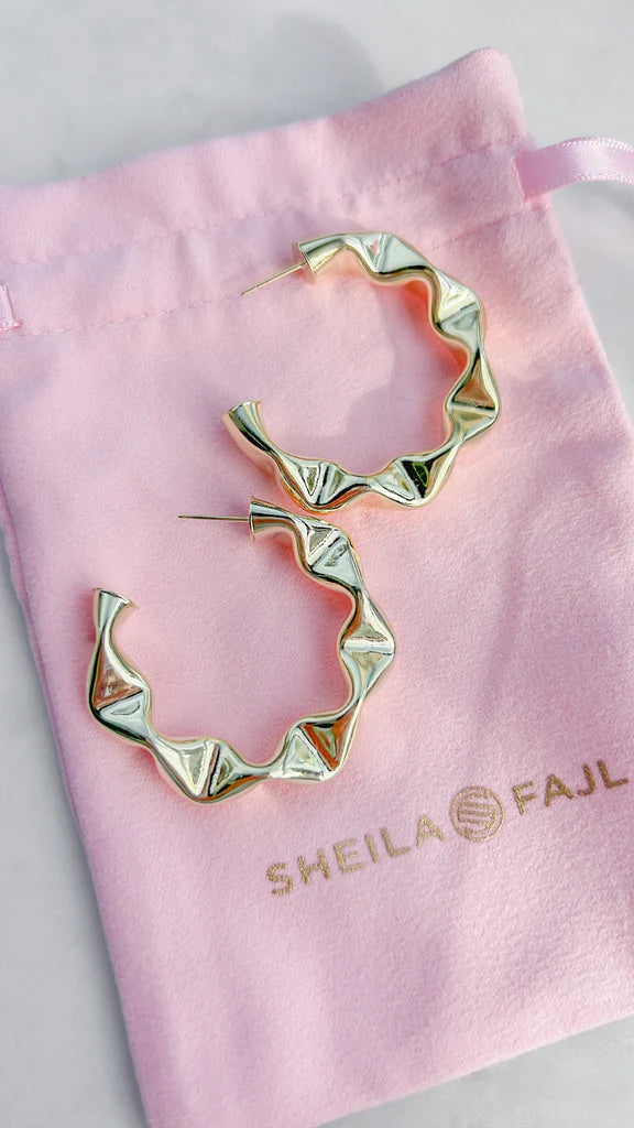 Sheila Fajl - Hoops - Large Wrinkled - Shiny Gold - Findlay Rowe Designs