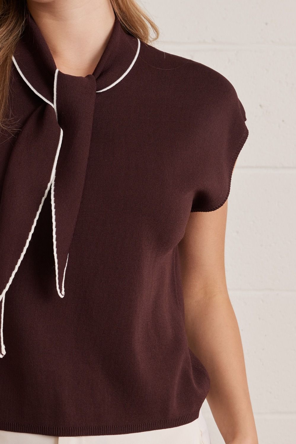 Entro - Top - Sleeveless Sweater - Self Tie Scarf - Brown - Findlay Rowe Designs