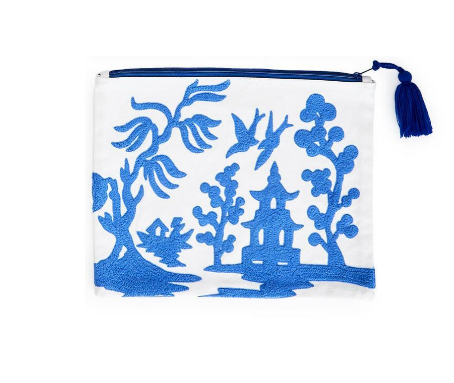 Chinoiserie Chic Embroidered Multipurpose Bag with Tassel Zipper Pull - Findlay Rowe Designs