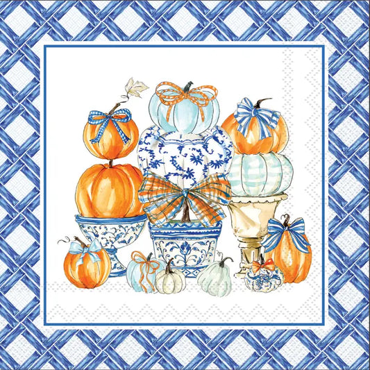 Rosanne Beck - Cocktail Napkins - Chinoiserie Pumpkin Topiary
