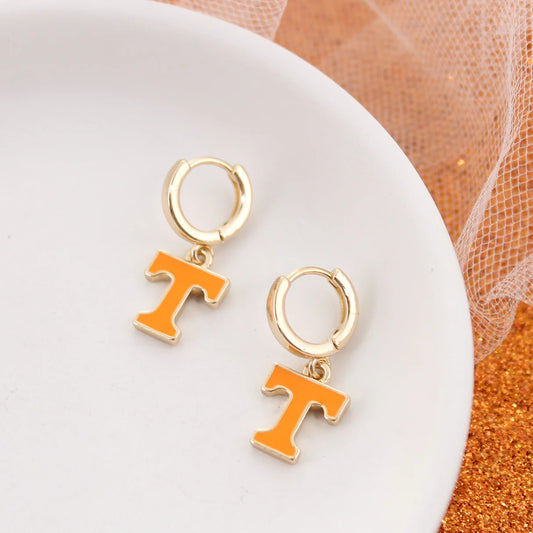 Earring - Huggie Hoop - Enamel Tennessee Power T Logo - Findlay Rowe Designs