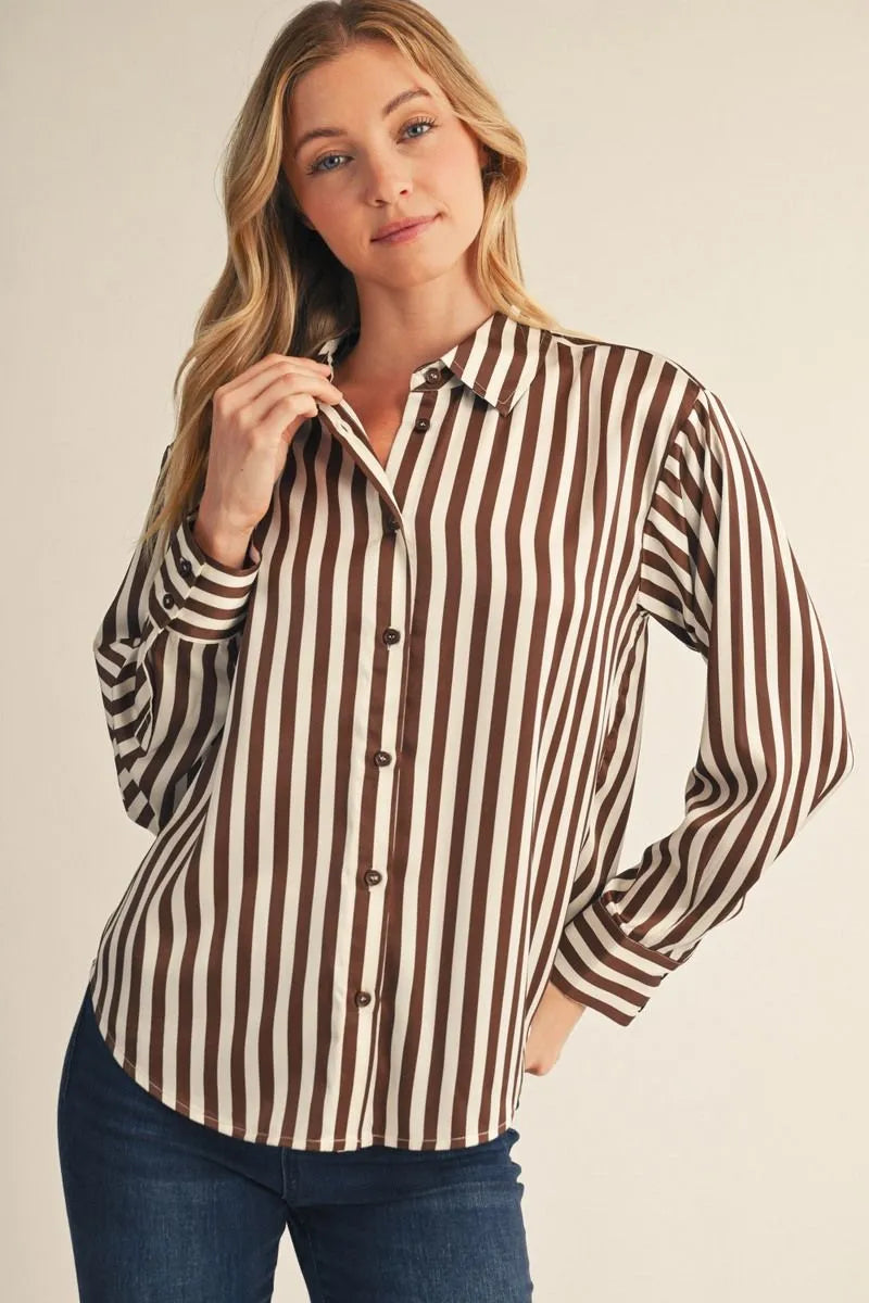 Jodifil - Top - Long Sleeve Satin Stripe - Brown - Findlay Rowe Designs