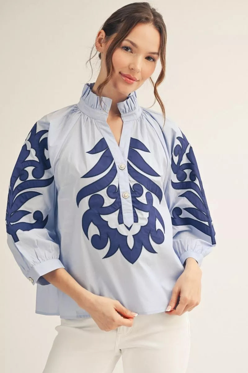 Jodifil - Top - Baroque Applique - Blue - Findlay Rowe Designs