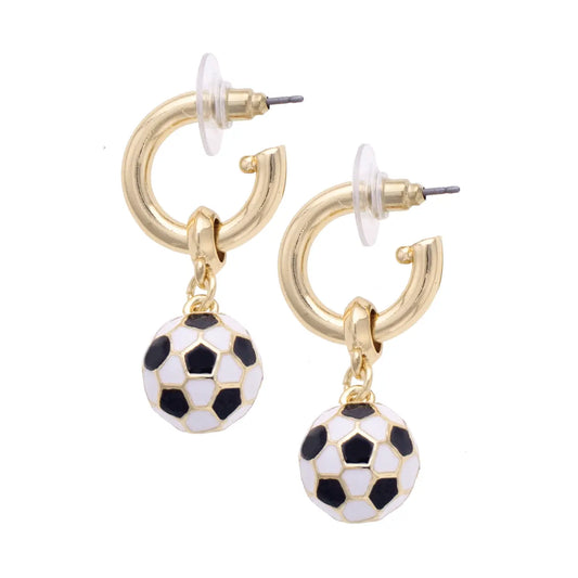 Canvas - Earrings - Soccer Ball Enamel Drop Hoop - Findlay Rowe Designs