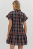 Dress - Plaid Ruffle Mini - Navy