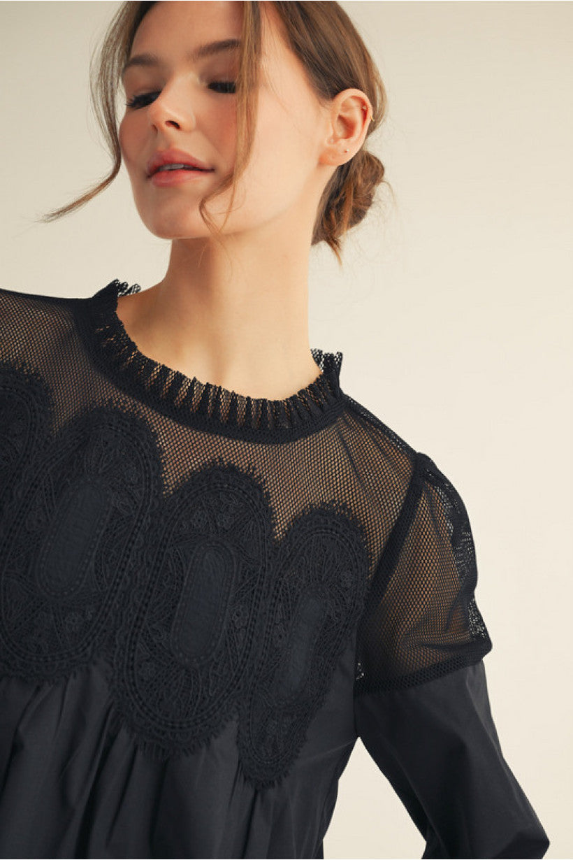 Top - Mesh Contrast - Black