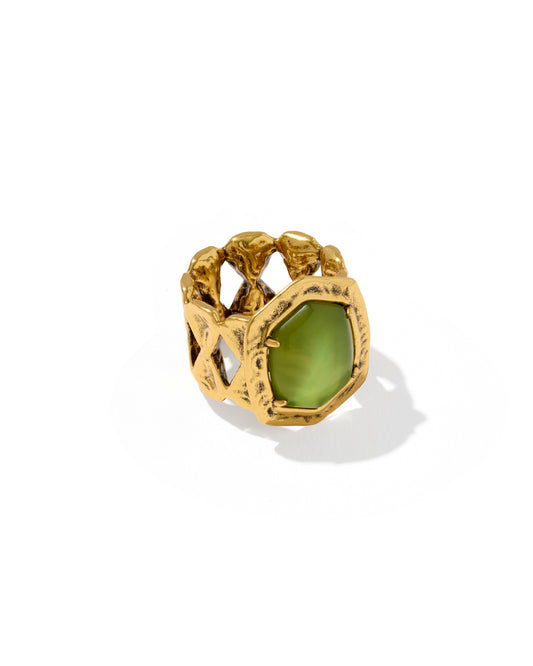 Kendra Scott - Ring - Vintage Gold Chartreuse Green Mother Of Pearl - Size 8 - Findlay Rowe Designs