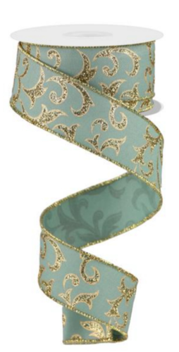 A&B Floral - Ribbon - 1.5in Acanthus Leaf - Sage Gold