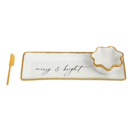 Mud Pie - Serving Plate - Merry & Bright - Gold Rim - 3pc Set - Findlay Rowe Designs