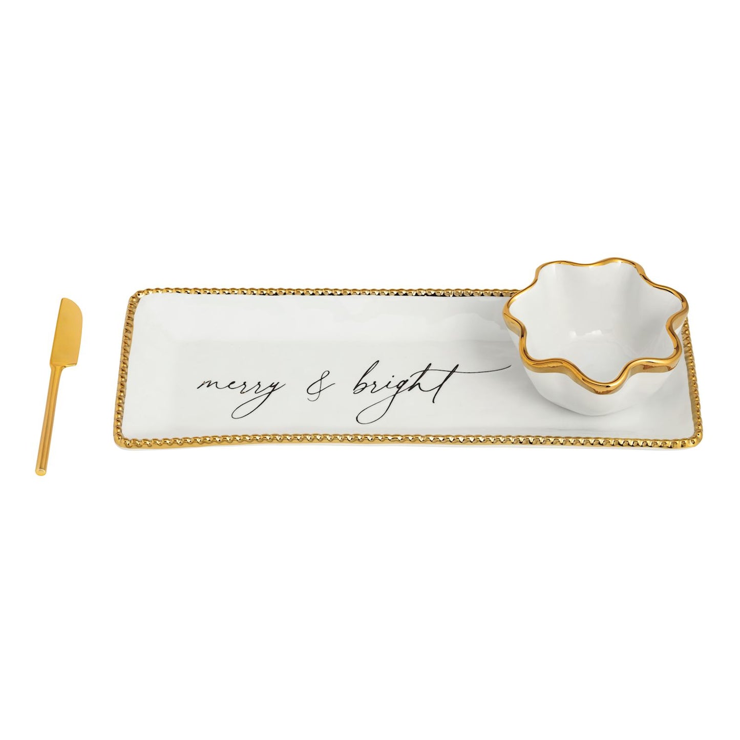 Mud Pie - Serving Plate - Merry & Bright - Gold Rim - 3pc Set - Findlay Rowe Designs