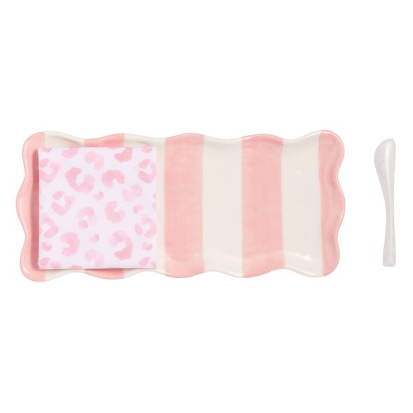 Mud Pie - Leopard Hostess Set - Pink - 3pc Set