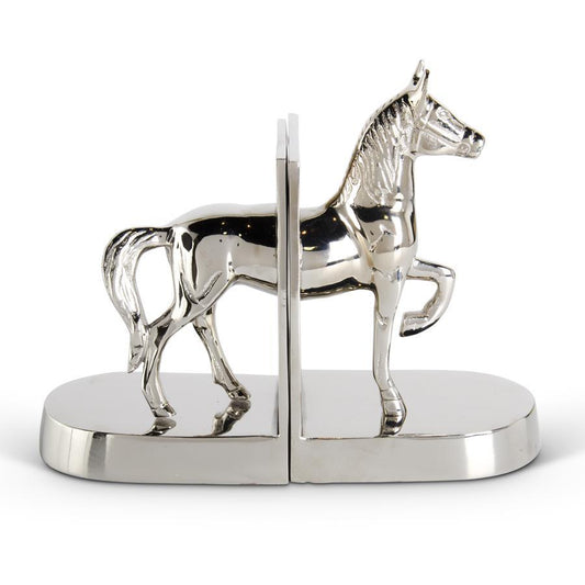 Bookends - 10 in Polished Silver Metal Horse - Set of 2 - Findlay Rowe Designs