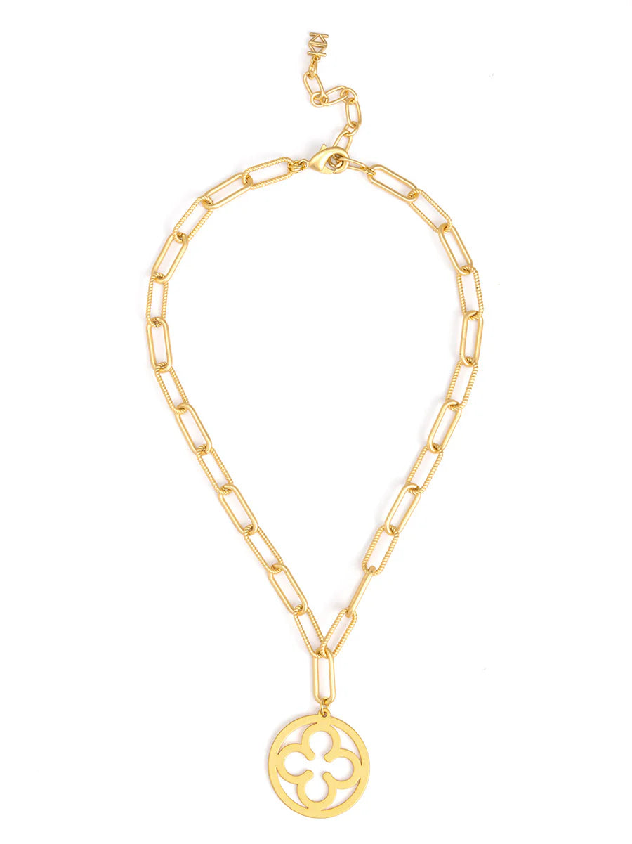 Necklace - Rope Link Clover Pendant - 18in - Matte Metal - Findlay Rowe Designs
