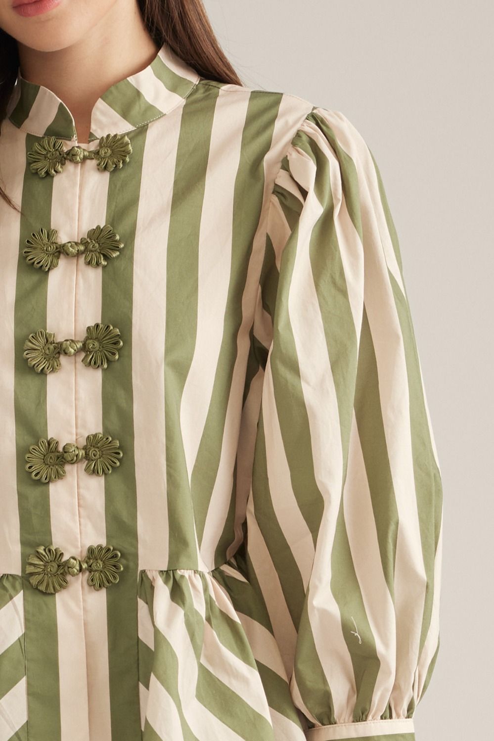 Entro - Top - Three Quarter Sleeve Frog Button - Olive Stripe - Findlay Rowe Designs