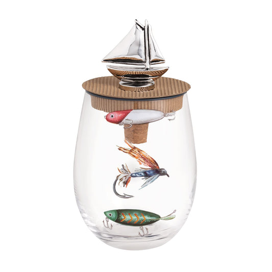 Mud Pie - Stemless Wine & Stopper Set - Fish Lure